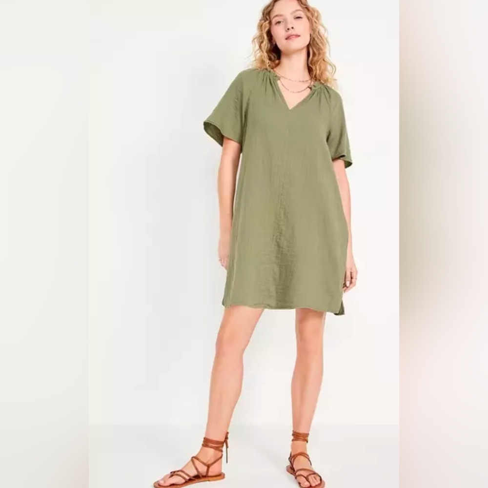 NWT Old Navy Dress Crinkle‎ Gauze Swing Dress Army Green- Tall XL